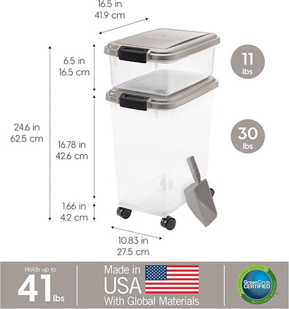 IRIS USA 30 lbs & 11 lbs Combo Airtight Dog Food Storage Container, Stackable - Image 3