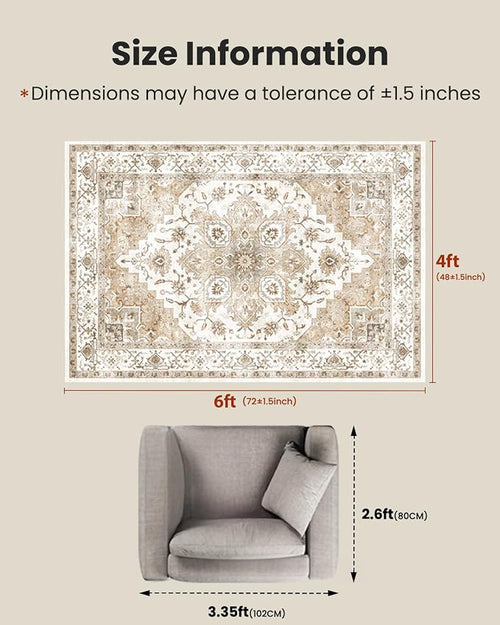 AMADA HOMEFURNISHING 4x6 Washable Area Rug, Low-Profile Entryway Rug - Image 2
