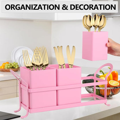 NelyBet Metal Silverware Caddy, 3 Compartment Utensil Holder - Image 4