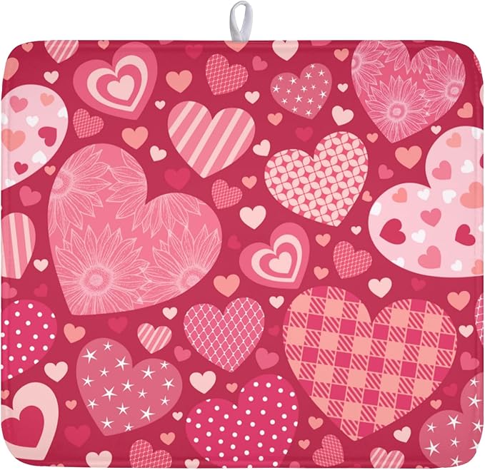Valentine's Day Dish Drying Mat 16 x 18 Inch Heart Shaped Pattern Dish Drying by Unknown