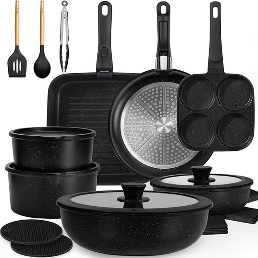 KIKCOIN Nonstick Pots and Pans Set 24 Pack by Kikcoin