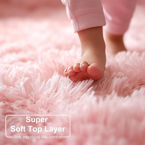 Amdrebio Pink Area Rugs for Bedroom Girls, Cute Fluffy Fuzzy Shag Rug 5x7 for - Image 2