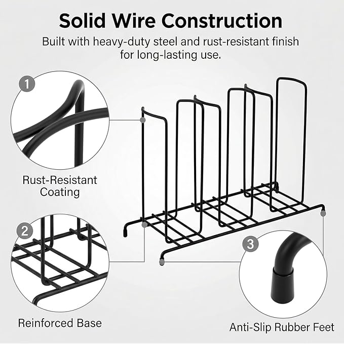 QWORK Wire Frame Cup and Lid Organizer, 3 Compartment Metal Wire Rack - Image 5