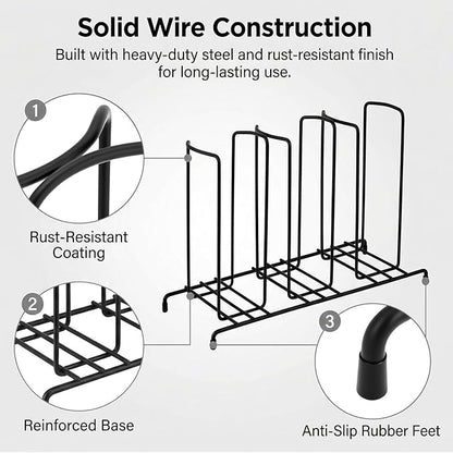 QWORK Wire Frame Cup and Lid Organizer, 3 Compartment Metal Wire Rack - Image 5