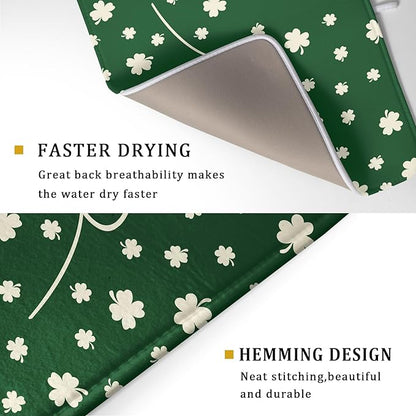 Giwawa St Patricks Day Dish Drying Mat Green Lucky Clovers Dish Drainer Mats - Image 3