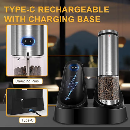 EIHO Electric Salt and Pepper Grinder Set USB Rechargeable, Upgraded External - Image 9