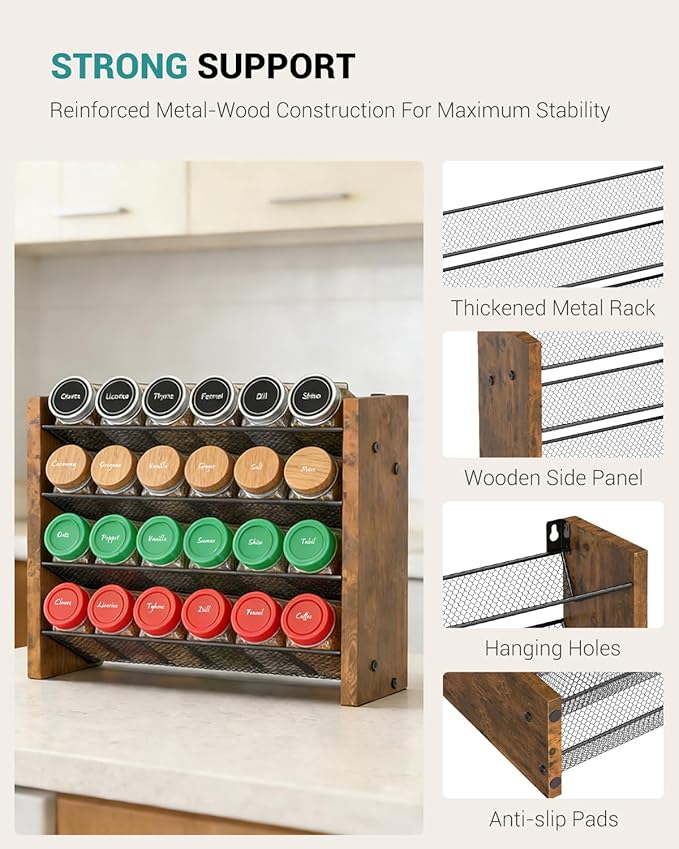 NESAPTO Spice Rack Organizer for Cabinet, Wood 4-Tier Vertical Seasoning - Image 7
