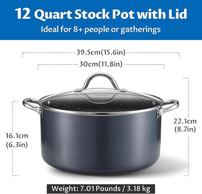 BEZIA 12 Quart Cooking Pot, Large Non Stick Induction Stock Pots - Image 2