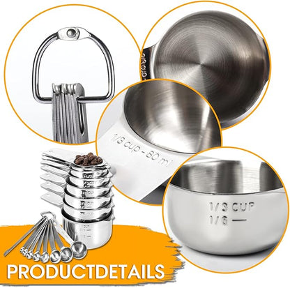 17 Piece Stainless Steel Measuring Cups and Spoons Set, - Image 5