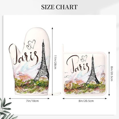Pretty Romantic Paris Eiffel Tower Oven Mitts and Pot Holders Sets of 4 - Image 2