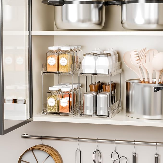 Yieach 4 Pack 2 Tier Vertical Spice Rack Pull Out, 10.4'' Deep Narrow Slide Out - Image 6