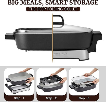 Elite Gourmet 15" x 12" x 3" Stow-Away Foldable Electric Skillet, Ceralast™ - Image 2