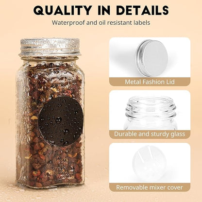 12Pcs Spice Jars with Label, 4oz Empty Square Seasoning Containers, Spice Jars - Image 3