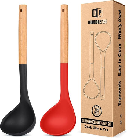 Pack of 2 Soup Ladle, Silicone Ladle Spoon by BUNDLEPRO