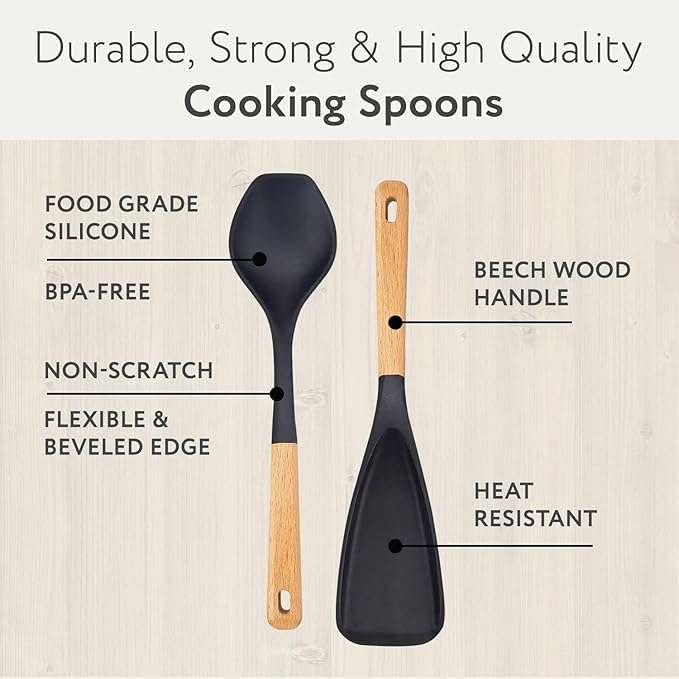 Spatula Spoon 2-Pack, Silicone Cooking Spoon - Image 5