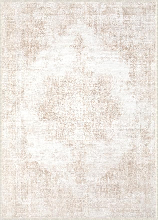 Area Rugs 8x10 Vintage Rug: Large Washable Living Room Rug Retro Medallion - Image 9