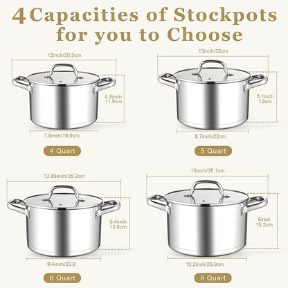 Leonyo 6QT Stock Pot with Lid, Stainless Steel Soup Pasta Pot - Image 9