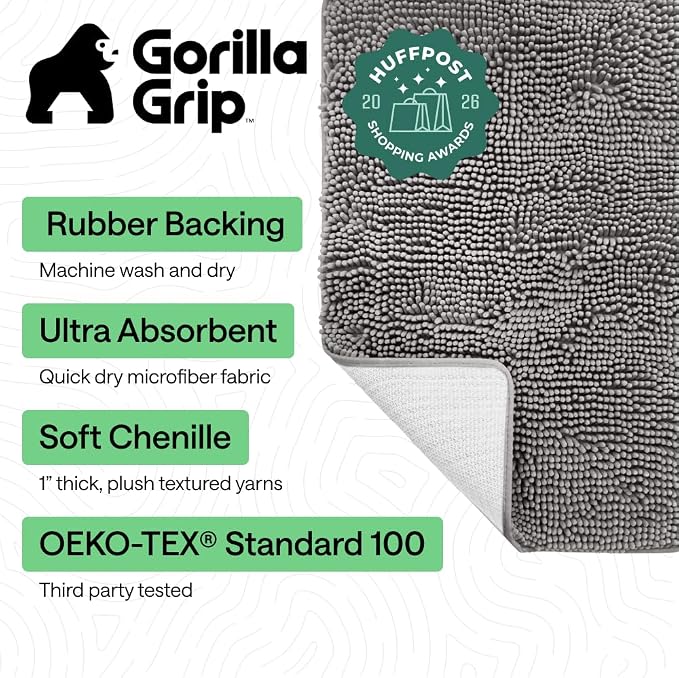 GORILLA GRIP Bath Rug Mat 48x24, Thick Soft Absorbent Chenille, Quick Dry - Image 2