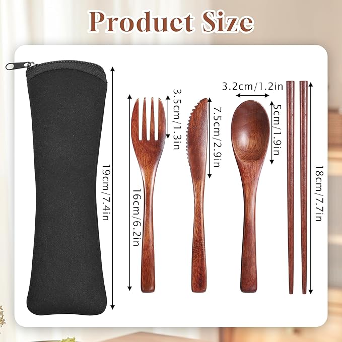 4 PCS Portable Wooden Travel Utensils, Reusable Wooden Cutlery Set - Image 3