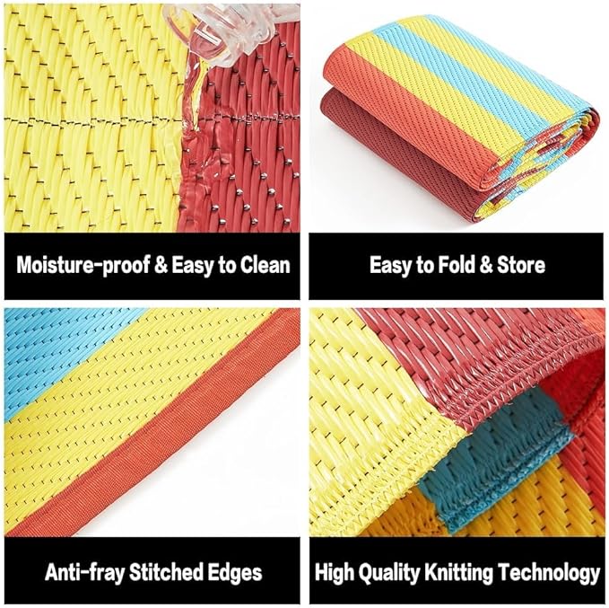 HUGEAR Outdoor Waterproof Rug 9'x12' Plastic Straw Rugs Washable Reversible - Image 6