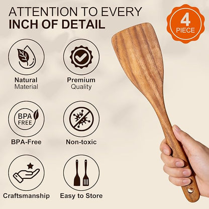 4 Pcs Acacia Wooden Spatula Set Non Toxic Kitchen Utensil Set Slotted Turner - Image 5