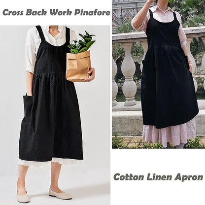Uaussi Cotton Linen Apron Cross Back Work Apron - Image 7