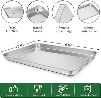 P&P CHEF 16 Inch Baking Sheet and Rack Set, Stainless Steel Cookie Sheets Oven - Image 2