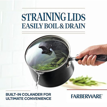 Farberware Cookstart DiamondMax Nonstick Straining Saucepan, Dishwasher Safe - Image 3