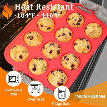 CAKETIME Silicone Muffin Pans for Baking, Metal Reinforced Frame Regular 12 - Image 5