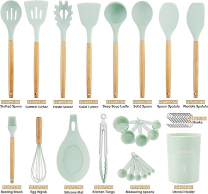 QMVESS Silicone Kitchen Utensils Set, Sturdy Insulation Wooden Handle Kitchen - Image 7