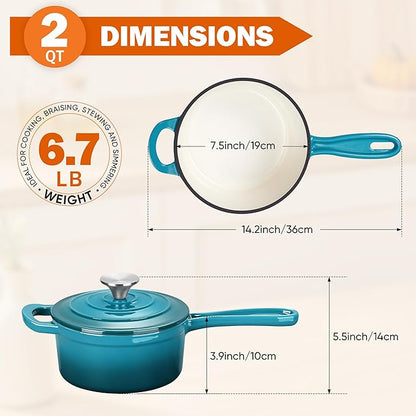 Homikit Cast Iron Sauce Pan, 2 Quart Enameled Cast Iron Saucepan - Image 2