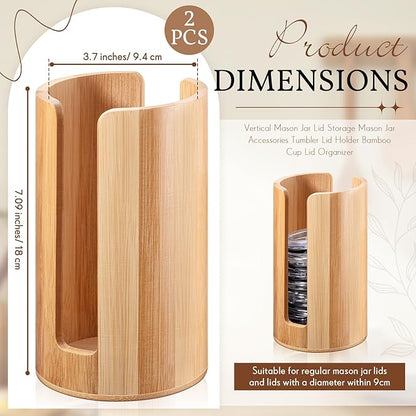 Suclain 2 Pcs Mason Jar Lid Organizer Bamboo Vertical Mason Jar Lid Storage - Image 2