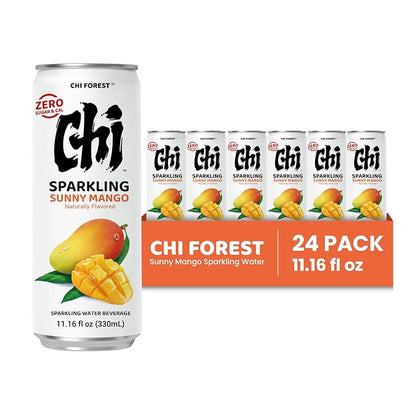 CHI FOREST Mango Sparkling Water Beverage, Zero Sugar Drinks, Zero Artificial Flavor, 11.16 fl oz Cans (Pack of 24)