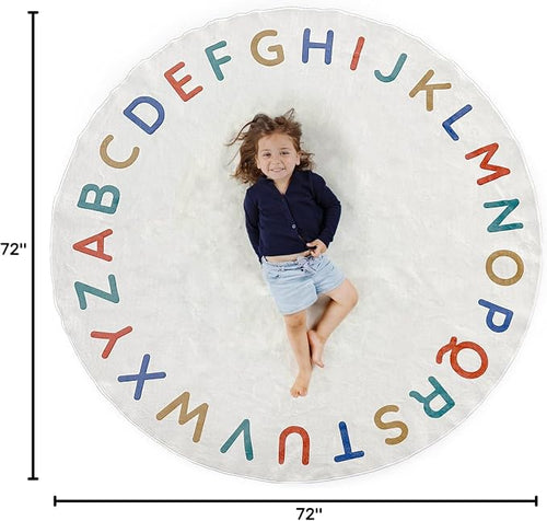 ABC Alphabet Rug for Kids – 6 ft Round White Boho Play Mat for Toddlers & Babies - Image 2