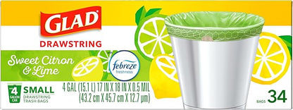Glad Small Kitchen Drawstring Trash Bags, 4 Gallon, Febreze Sweet Citron & Lime - Image 8