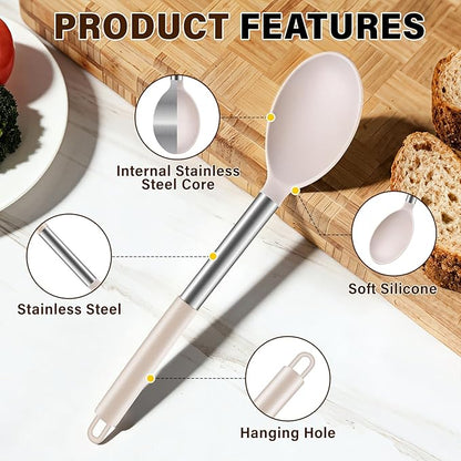 3Pcs Silicone Cooking Spoon Set, Kitchen Utensils Include Solid & Slotted Spoon - Image 3