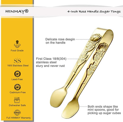 HINMAY 6PCS Mini Serving Tongs 4 Inches Small Rose Sugar Cube Tongs - Image 2