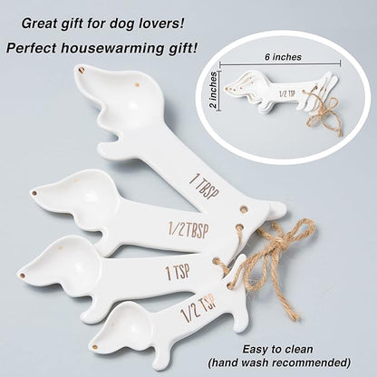 VOTUM White Dachshund Ceramic Measuring Spoon Set – Set of 4 Cute Weiner Dog - Image 4