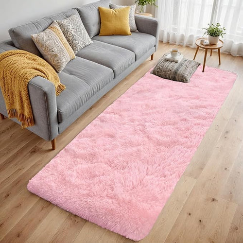 2x6 Bedside Area Rugs for Bedroom: Soft Fluffy Shag Pink Rug for Hallway - Image 2