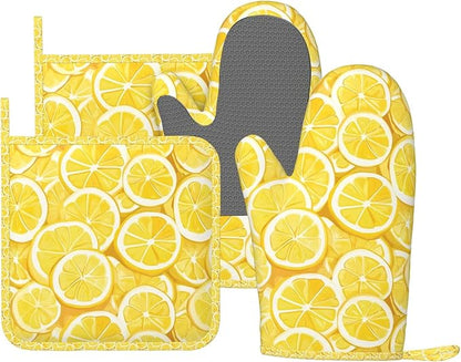 Oven Mitts and Pot Holders Lemon Watercolor Yellow Silicone Kitchen Accessories by DADABULIU