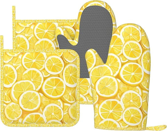 Oven Mitts and Pot Holders Lemon Watercolor Yellow Silicone Kitchen Accessories by DADABULIU