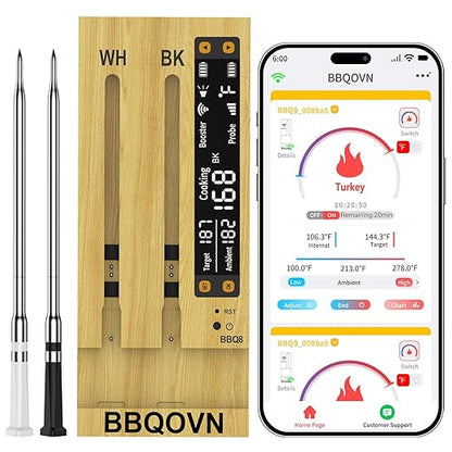 BBQOVN WiFi Sub-1G Wireless Meat Thermometer Unlimited Range 7 NIST Certified by BBQOVN