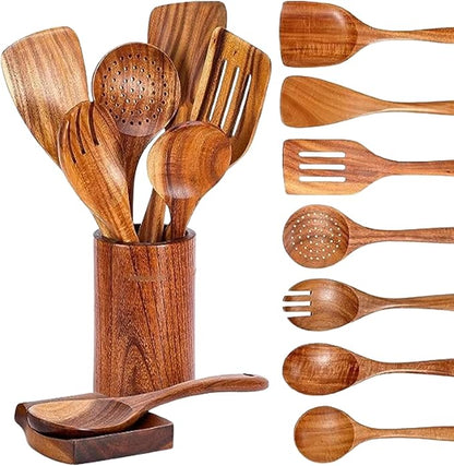 Wooden Kitchen Utensil Set, 9-Piece Cooking Tools by KEJJRIUTN