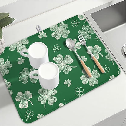 St Patrick's Day Dish Drying Mat 18 x 24 Inch Green Shamrock Dish Drainer Rack - Image 8