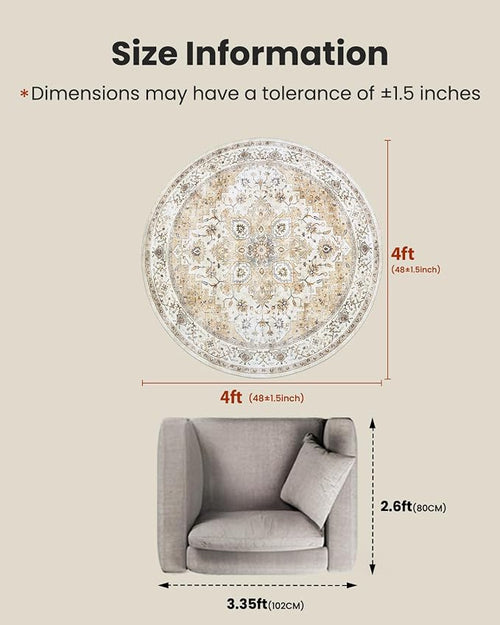 AMADA HOMEFURNISHING Round 4ft Area Rugs, Low-Profile Washable Rug - Image 2