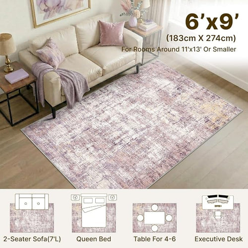 6x9 Area Rugs Washable Living Room Rug-No Slip Soft Carpets Modern Abstract - Image 2