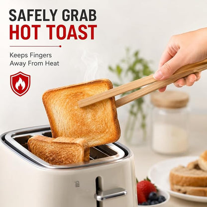 HIC Kitchen Toast Tong Set, Natural Bamboo, 4-Piece Set, Includes 2 Each 6.5 - Image 2