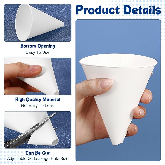 SiliFine 25 Pcs Paper Funnels for Motor Oil 6 oz Disposable Engine Oil Funnel - Image 3