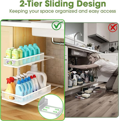 Under Sink Organizer 4-Pack, Metal 2-Tier Pull-Out Cabinet Shelf - Image 4