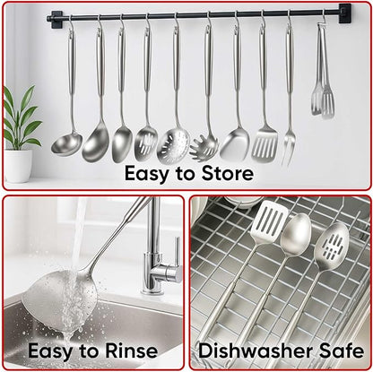 Newness 10 Pcs Cooking Utensils Set, 304 Stainless Steel Kitchen Utensils Set - Image 7